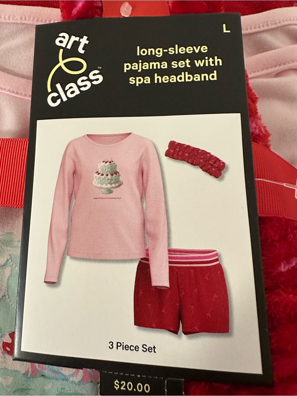 art class Pink Long-Sleeve Pajama Set with Red Shorts & Red Headband  Size Large